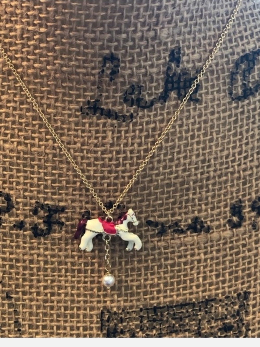 kate spade Gold-Plated Carousel Horse Necklace with Pink and White Enamel